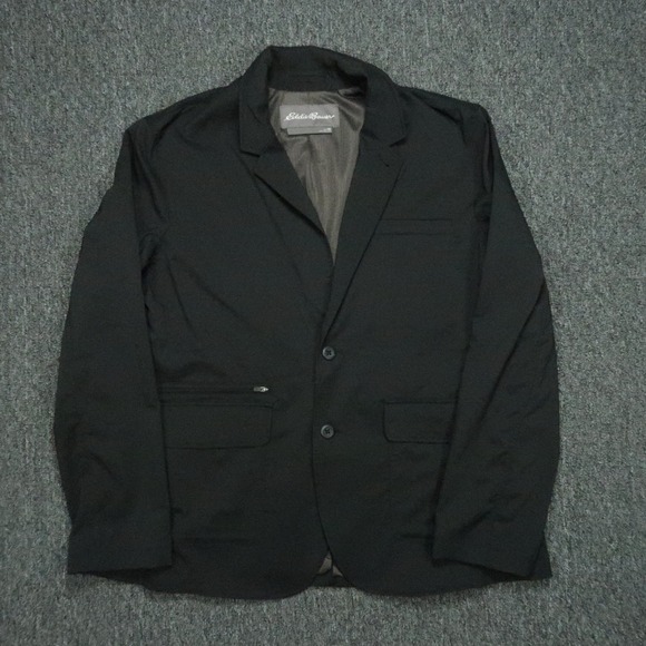 Eddie Bauer Jacket Men 46 Black Travex Ultimate Voyager Travel Blazer Zip Pocket